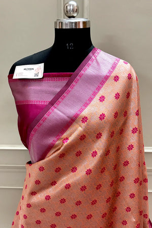 Orange and Pink Resham Zari Banarasi Silk Saree