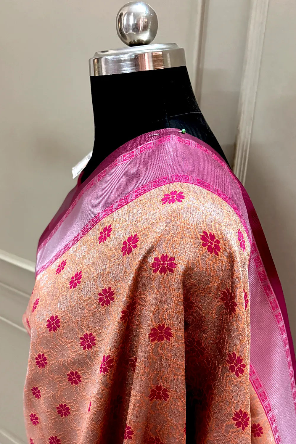 Orange and Pink Resham Zari Banarasi Silk Saree