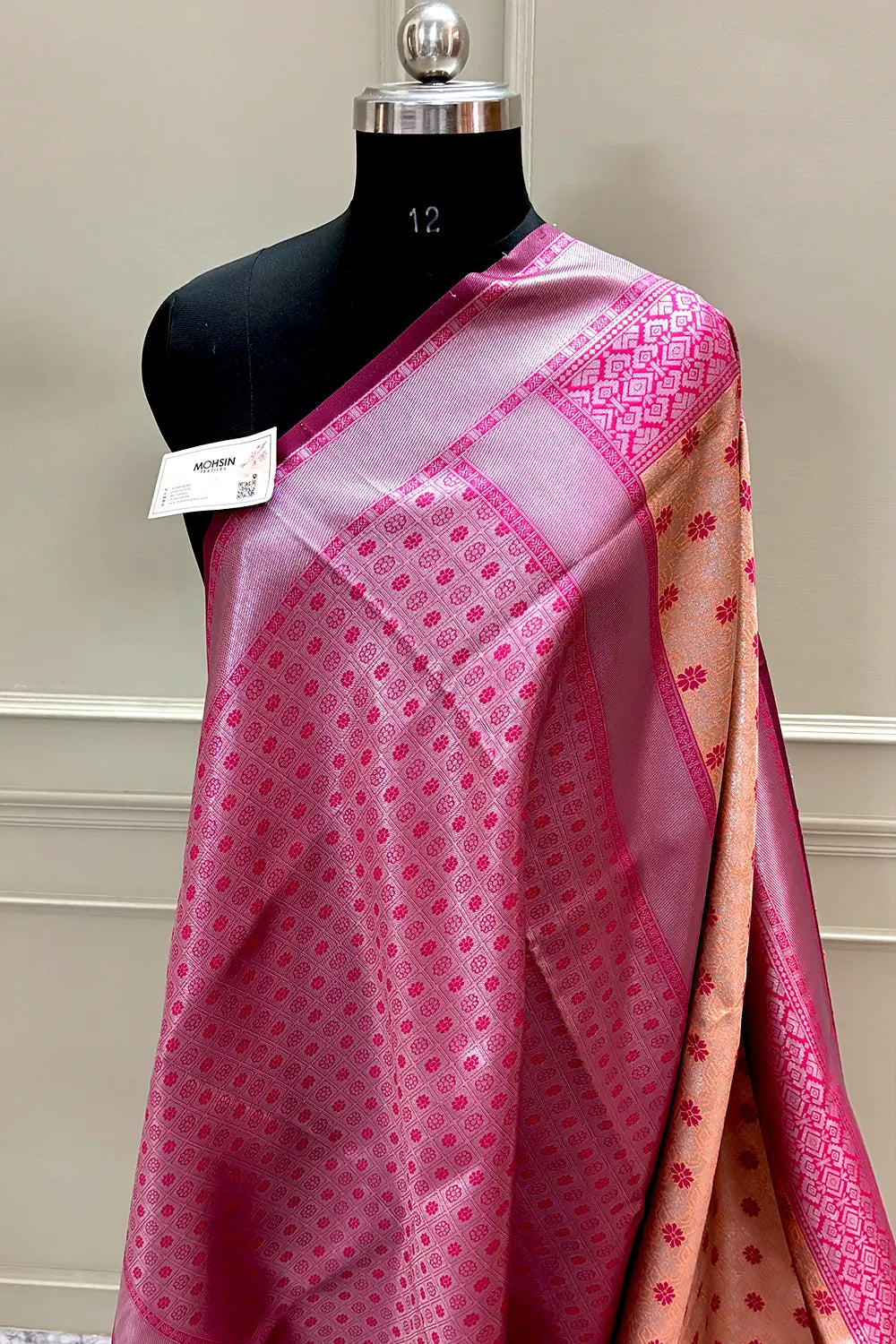 Orange and Pink Resham Zari Banarasi Silk Saree