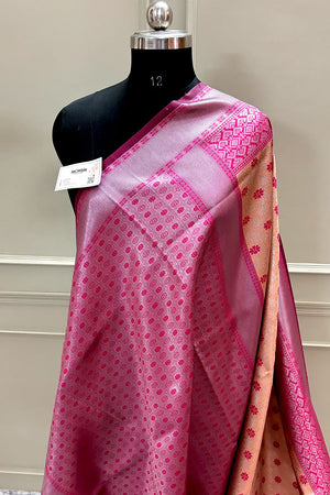 Orange and Pink Resham Zari Banarasi Silk Saree