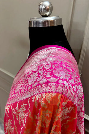 Orange and Pink Zari Katan Silk Banarasi Saree