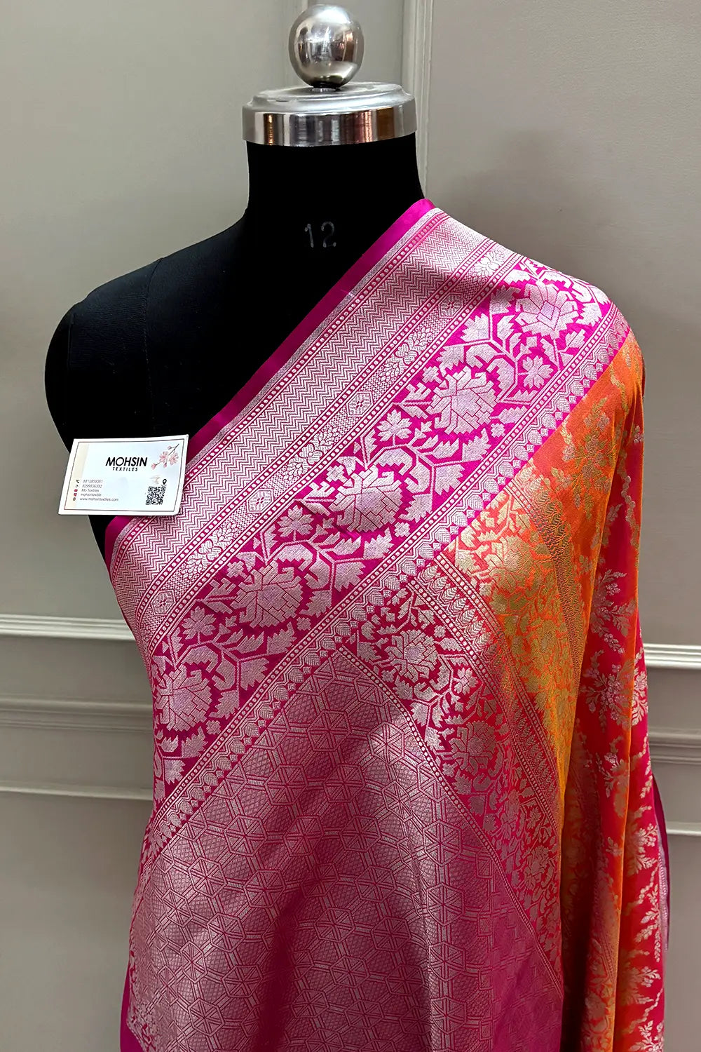 Orange and Pink Zari Katan Silk Banarasi Saree