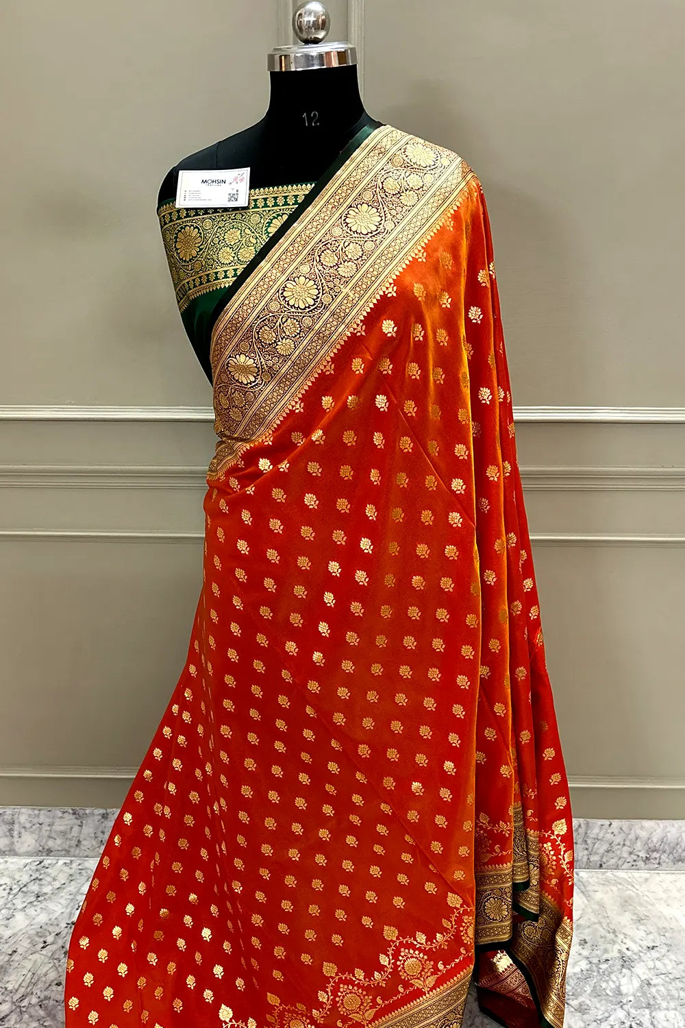 Orange and Red Zari Katan Silk Banarasi Saree