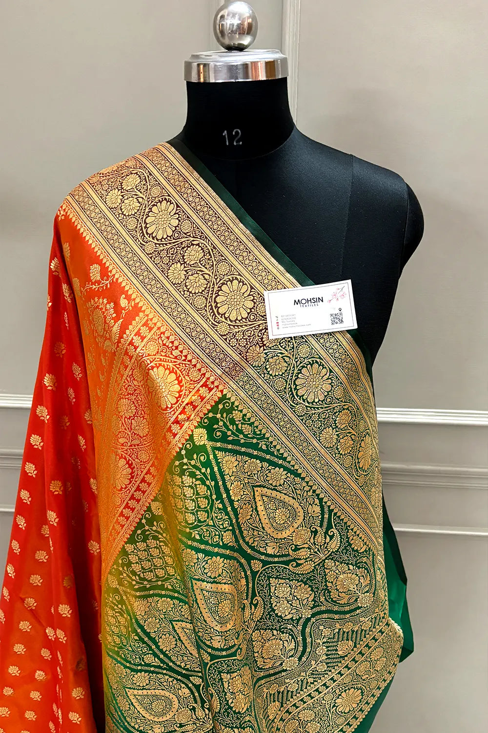 Orange and Red Zari Katan Silk Banarasi Saree