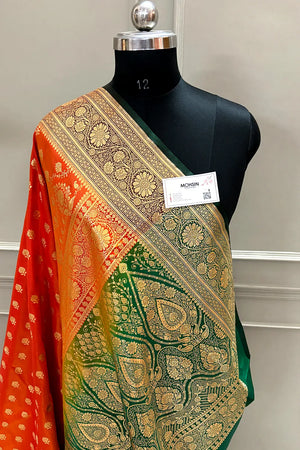 Orange and Red Zari Katan Silk Banarasi Saree