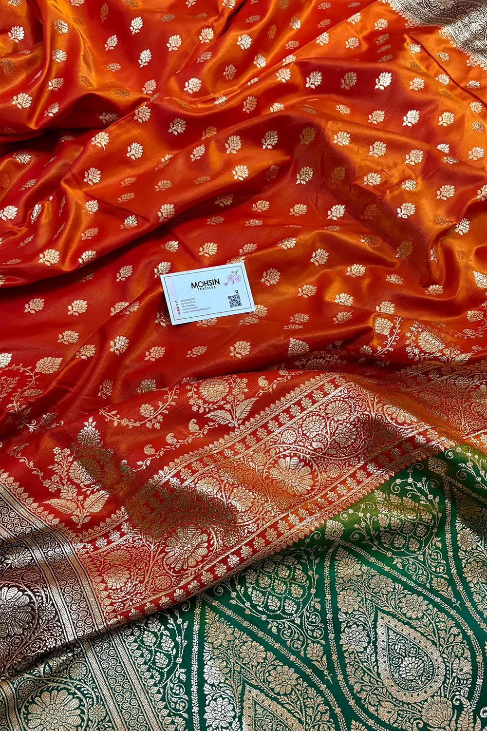 Orange and Red Zari Katan Silk Banarasi Saree