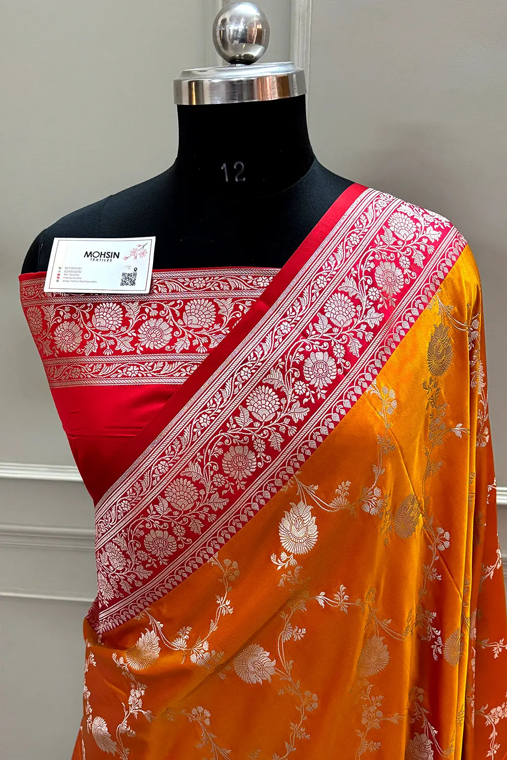 Orange and Red Zari Katan Silk Banarasi Saree