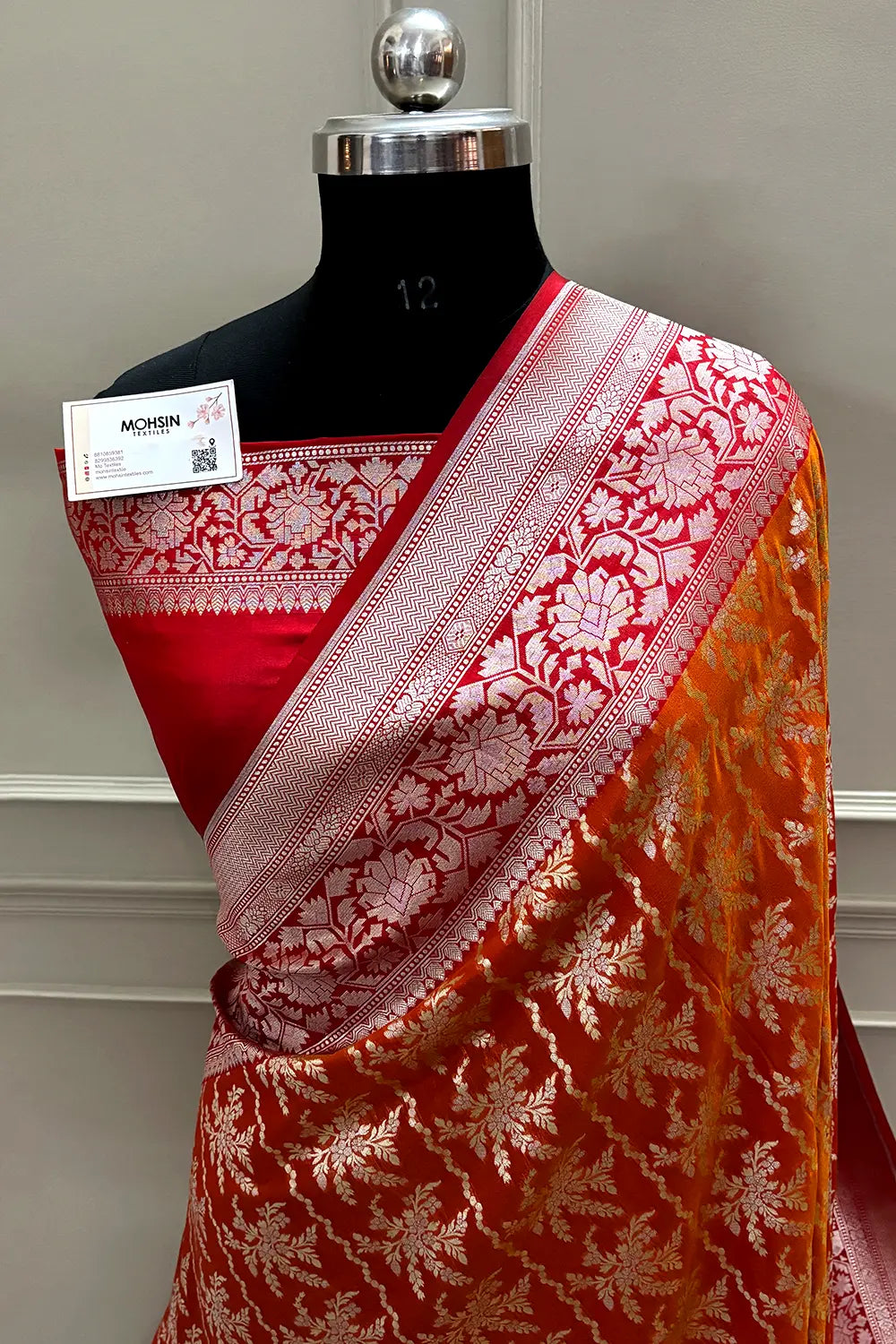 Orange and Red Zari Katan Silk Banarasi Saree