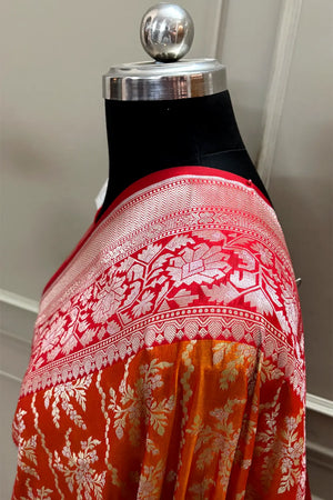Orange and Red Zari Katan Silk Banarasi Saree