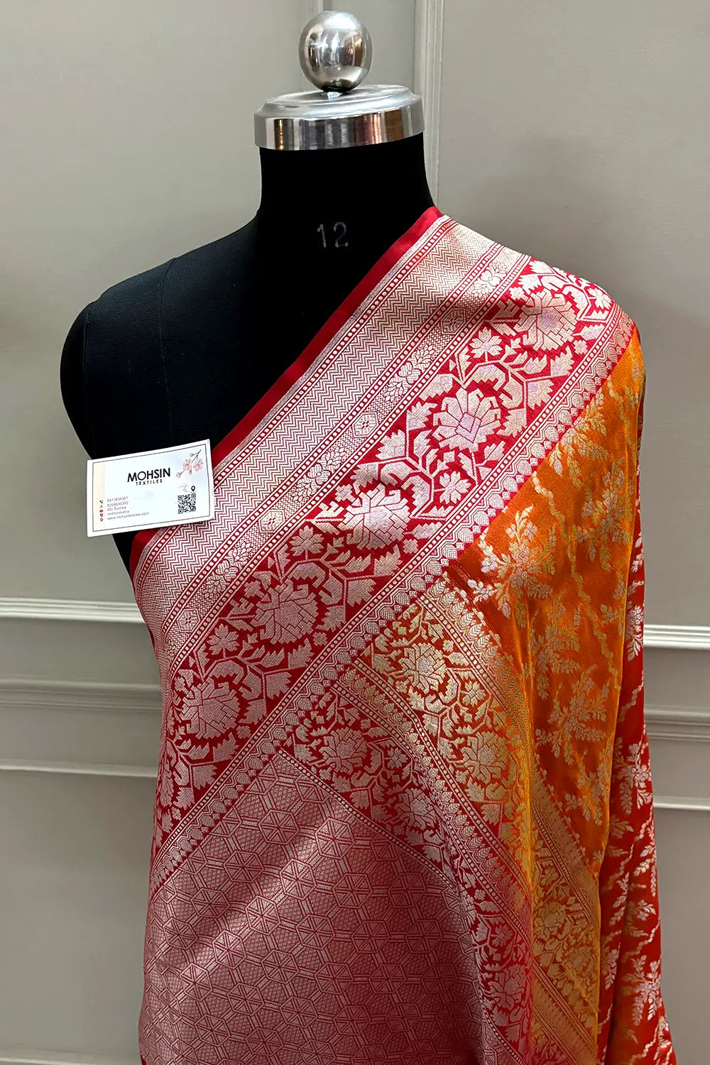 Orange and Red Zari Katan Silk Banarasi Saree