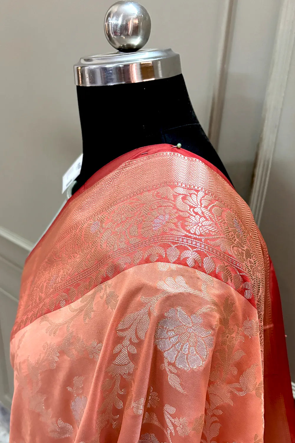 Orange and Sea Green Zari Banarasi Silk Saree