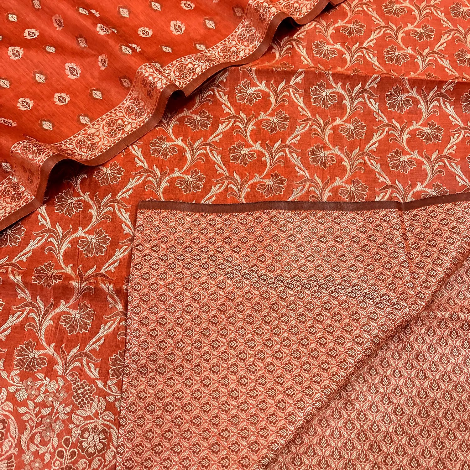 Orange Angoori Jaal Cotton Silk Banarasi Suit