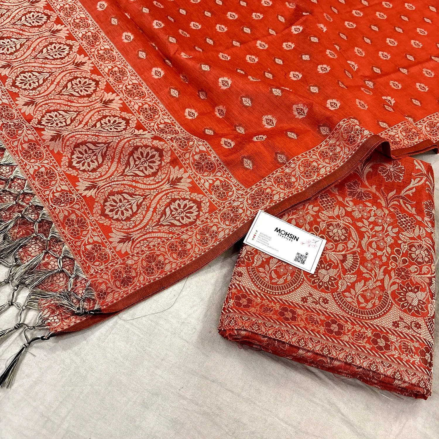 Orange Angoori Jaal Cotton Silk Banarasi Suit
