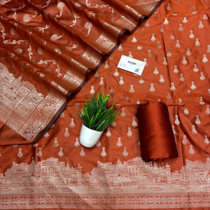 Orange Assi Ghat Aarti Semi Katan Silk Banarasi Suit
