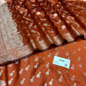 Orange Assi Ghat Aarti Semi Katan Silk Banarasi Suit