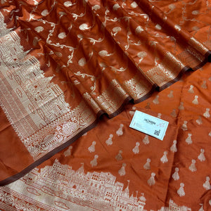 Orange Assi Ghat Aarti Semi Katan Silk Banarasi Suit