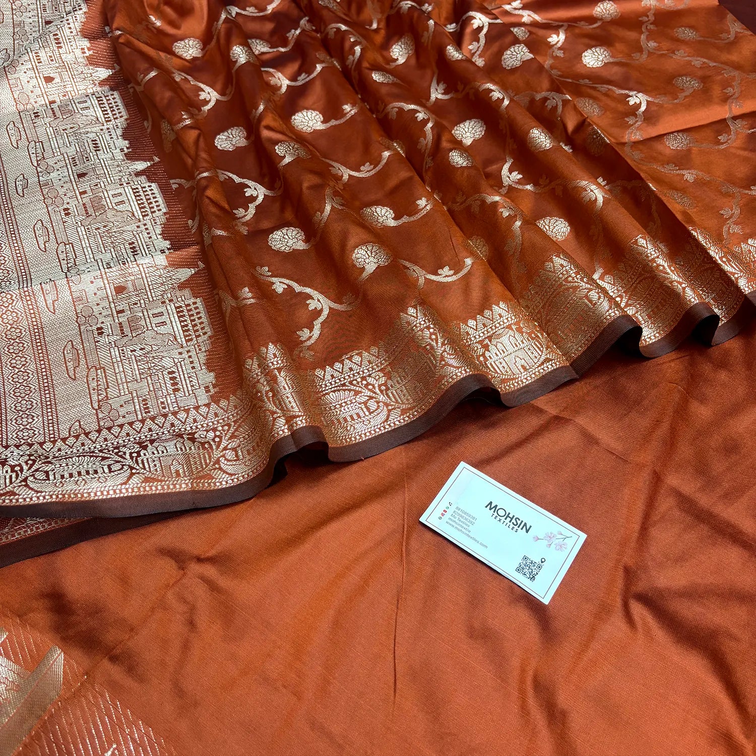 Orange Assi Ghat Plain Semi Katan Silk Banarasi Suit