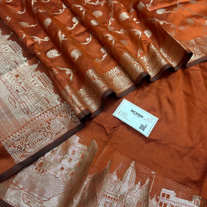 Orange Assi Ghat Plain Semi Katan Silk Banarasi Suit