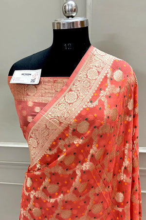 Orange Bandhej Georgette Silk Banarasi Saree