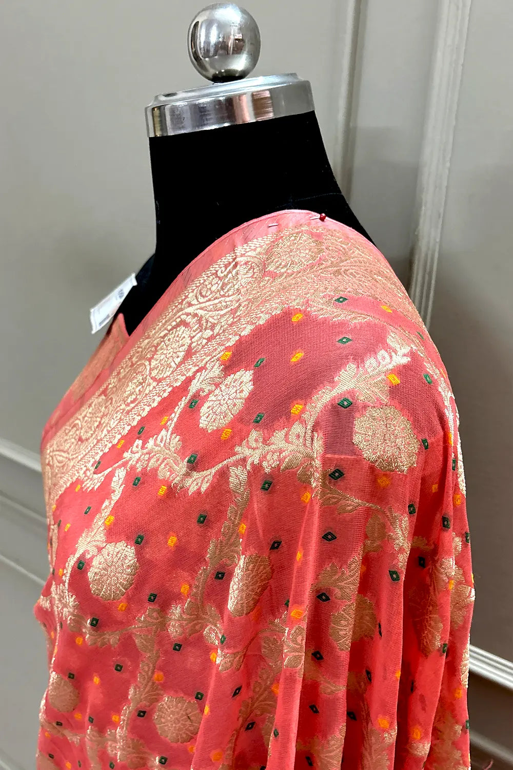 Orange Bandhej Georgette Silk Banarasi Saree