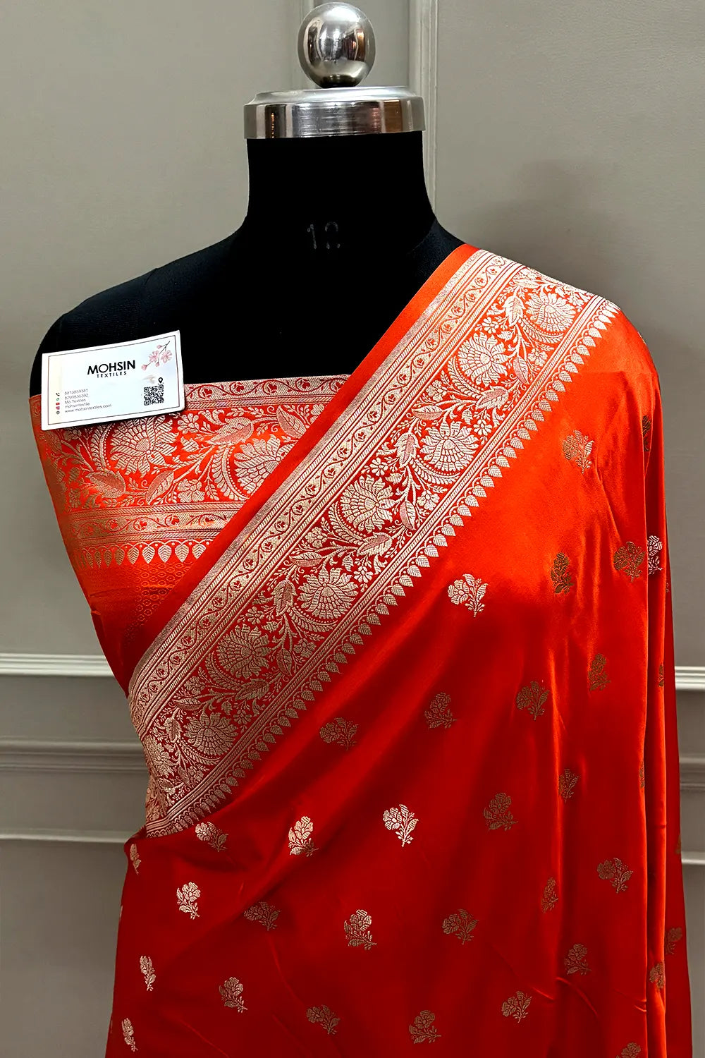 Orange Chaman Buti Katan Mashru Silk Banarasi Saree