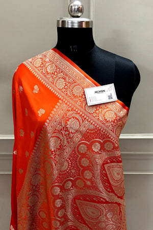 Orange Chaman Buti Katan Mashru Silk Banarasi Saree