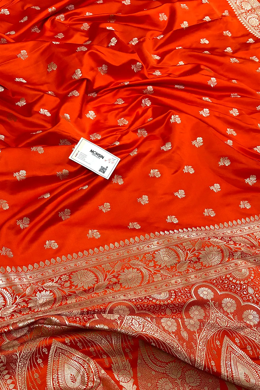 Orange Chaman Buti Katan Mashru Silk Banarasi Saree