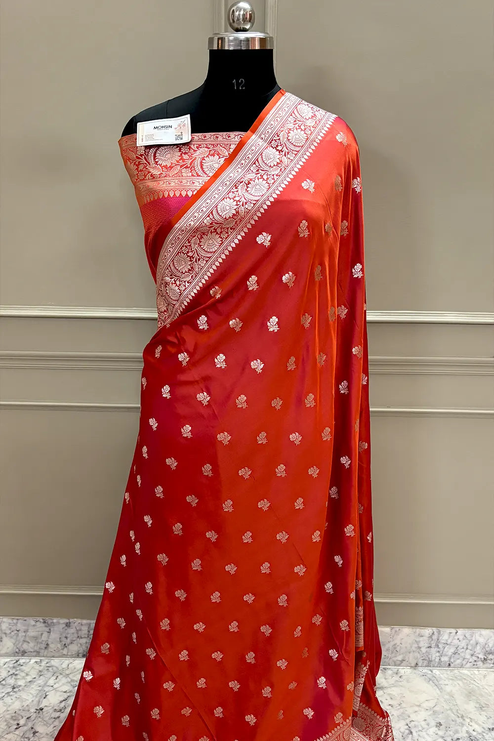 Orange Chaman Buti Katan Silk Banarasi Saree