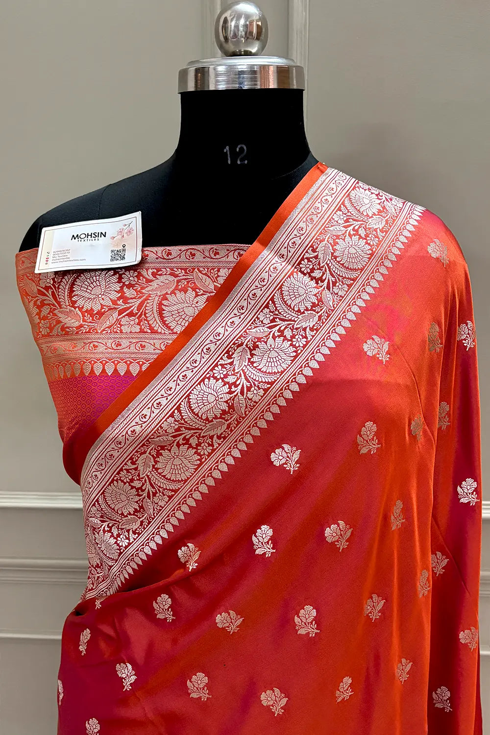 Orange Chaman Buti Katan Silk Banarasi Saree