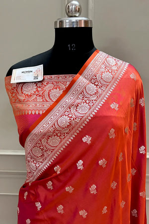 Orange Chaman Buti Katan Silk Banarasi Saree