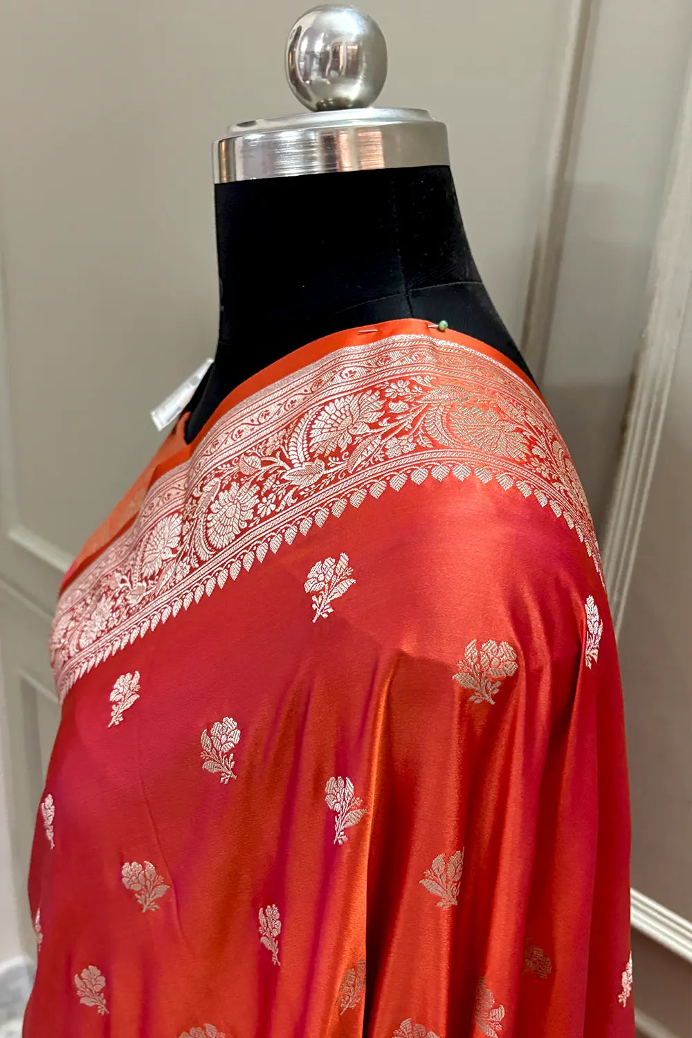 Orange Chaman Buti Katan Silk Banarasi Saree
