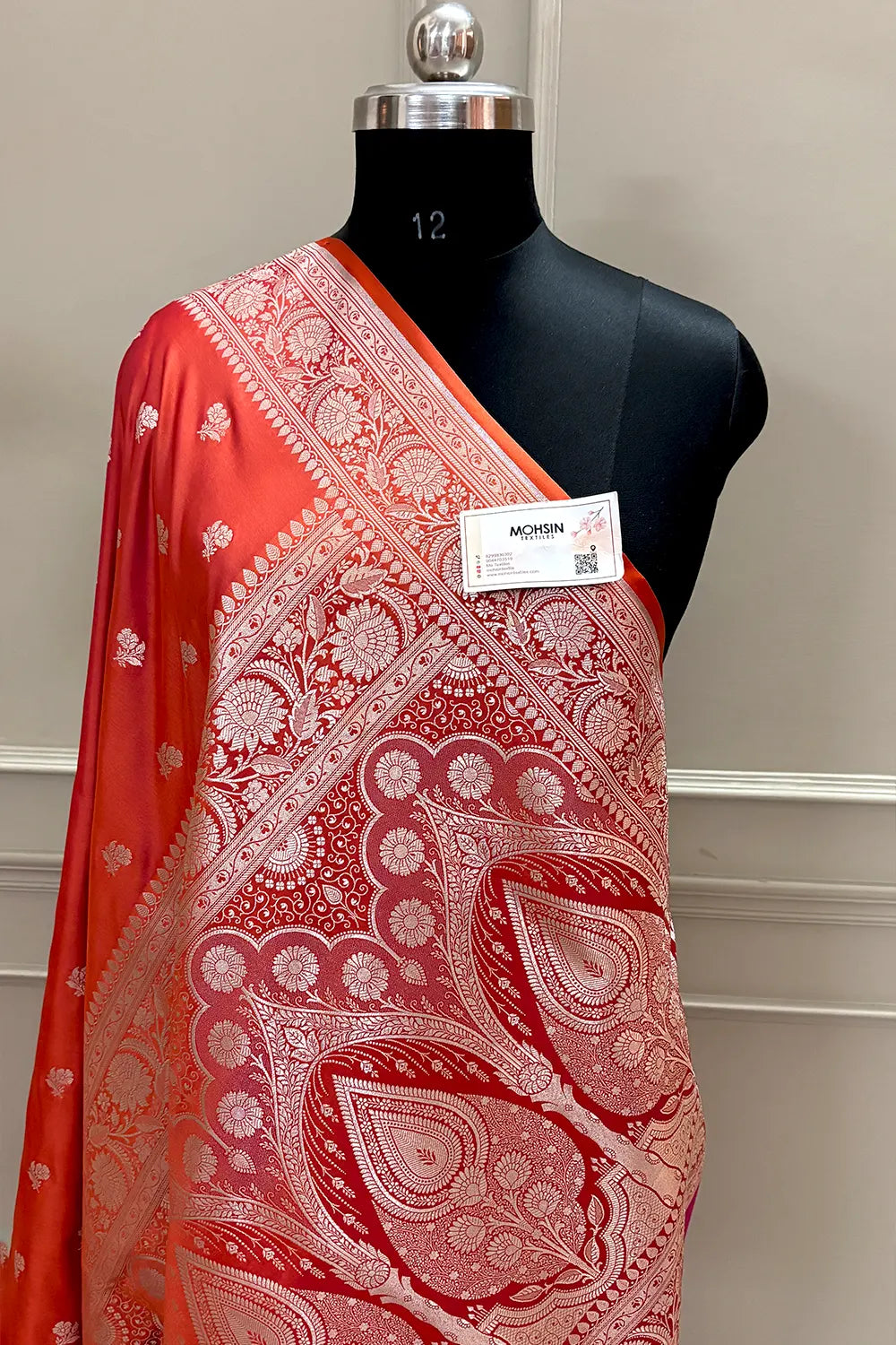 Orange Chaman Buti Katan Silk Banarasi Saree