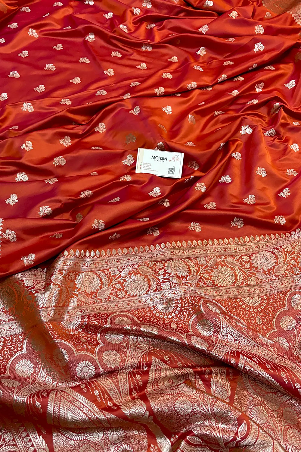 Orange Chaman Buti Katan Silk Banarasi Saree