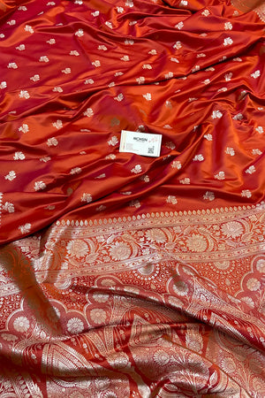 Orange Chaman Buti Katan Silk Banarasi Saree