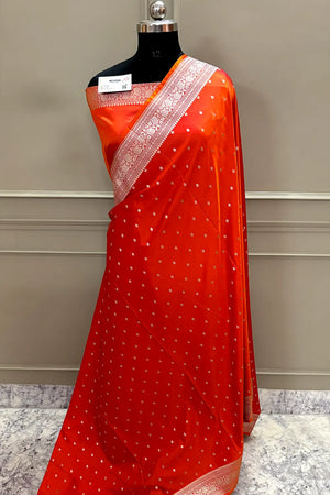 Orange Chitrani Buti Katan Silk Banarasi Saree