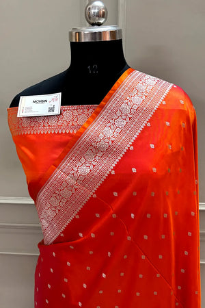 Orange Chitrani Buti Katan Silk Banarasi Saree