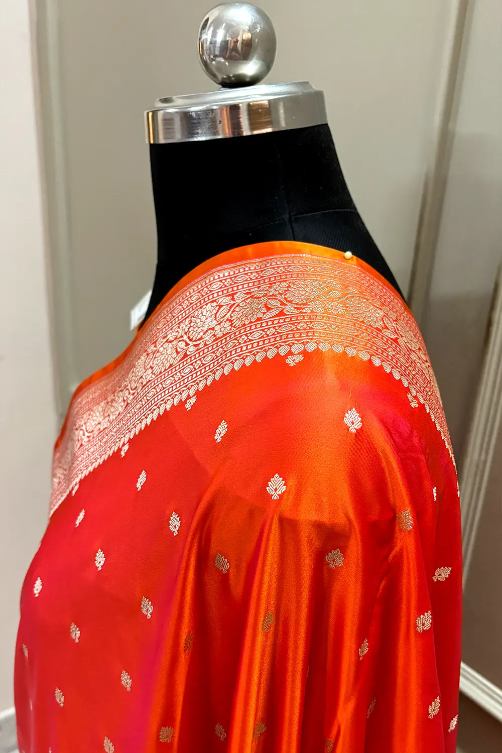 Orange Chitrani Buti Katan Silk Banarasi Saree