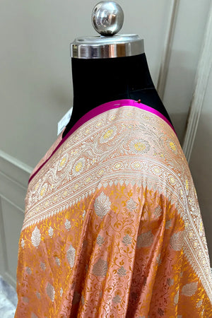 Orange Chunni Munni Buti Katan Silk Banarasi Saree