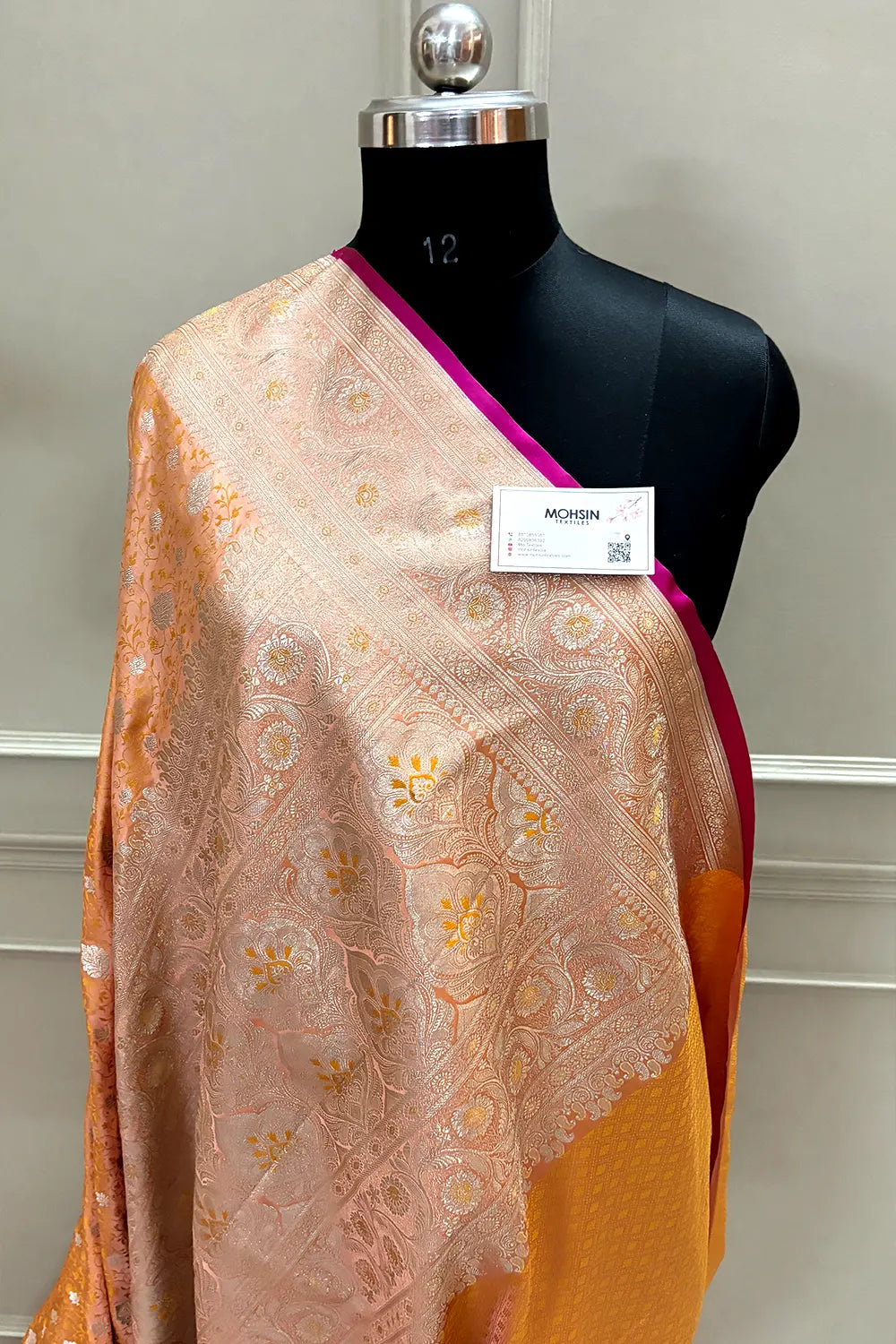 Orange Chunni Munni Buti Katan Silk Banarasi Saree