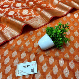Orange Dracula Buta Banarasi Silk Suit