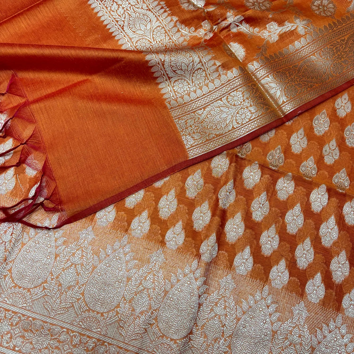 Orange Dracula Buta Banarasi Silk Suit