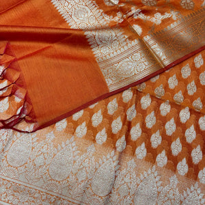Orange Dracula Buta Banarasi Silk Suit