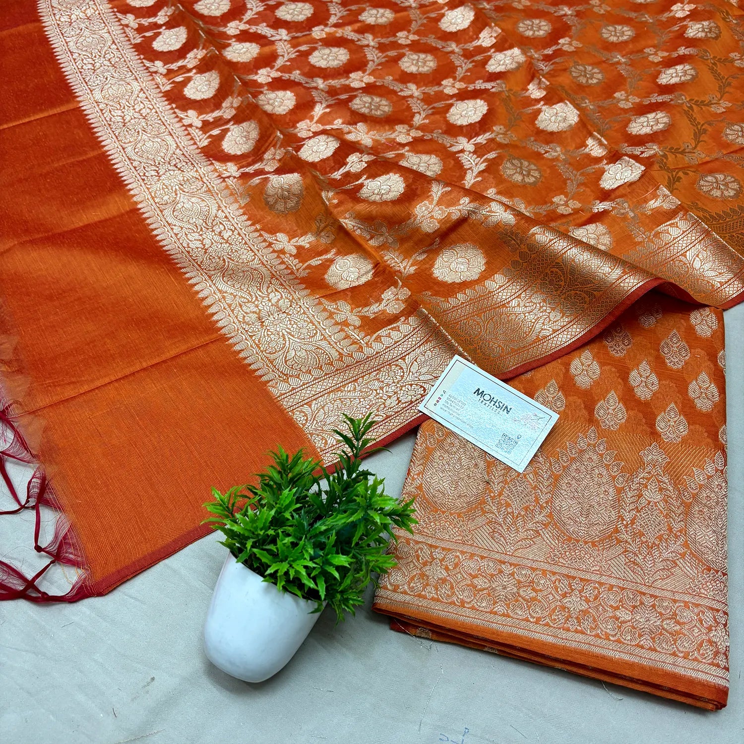 Orange Dracula Buta Banarasi Silk Suit