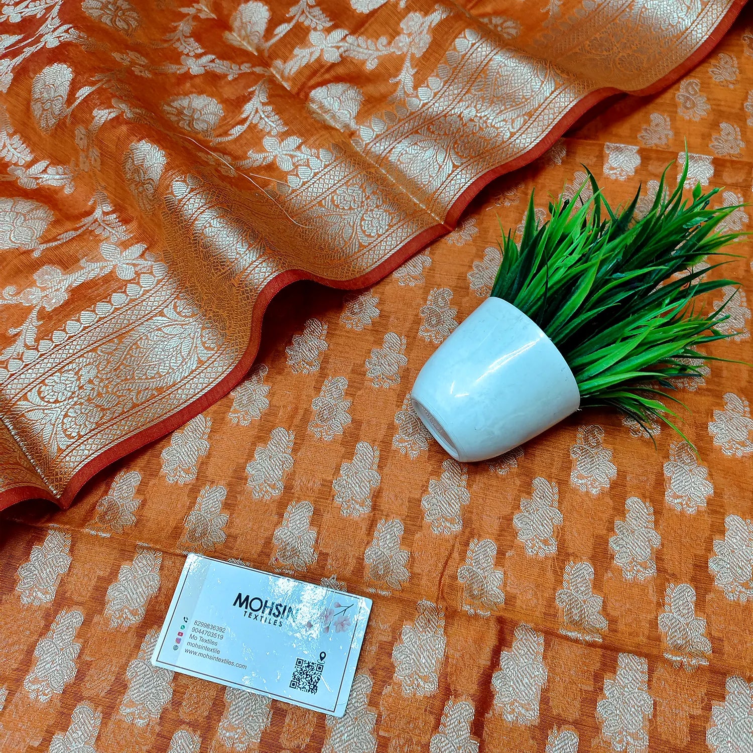 Orange Dracula Paisley Banarasi Silk Suit