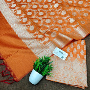 Orange Dracula Paisley Banarasi Silk Suit