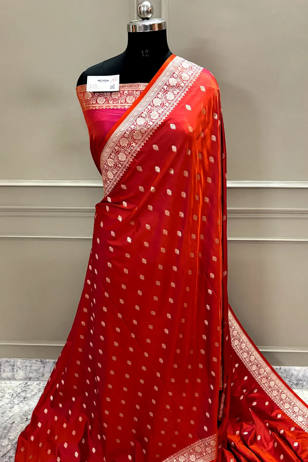 Orange Flying Buti Katan Silk Banarasi Saree