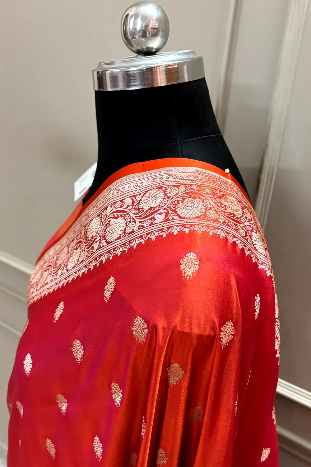 Orange Flying Buti Katan Silk Banarasi Saree