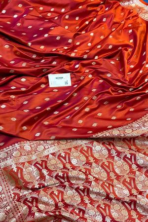 Orange Flying Buti Katan Silk Banarasi Saree
