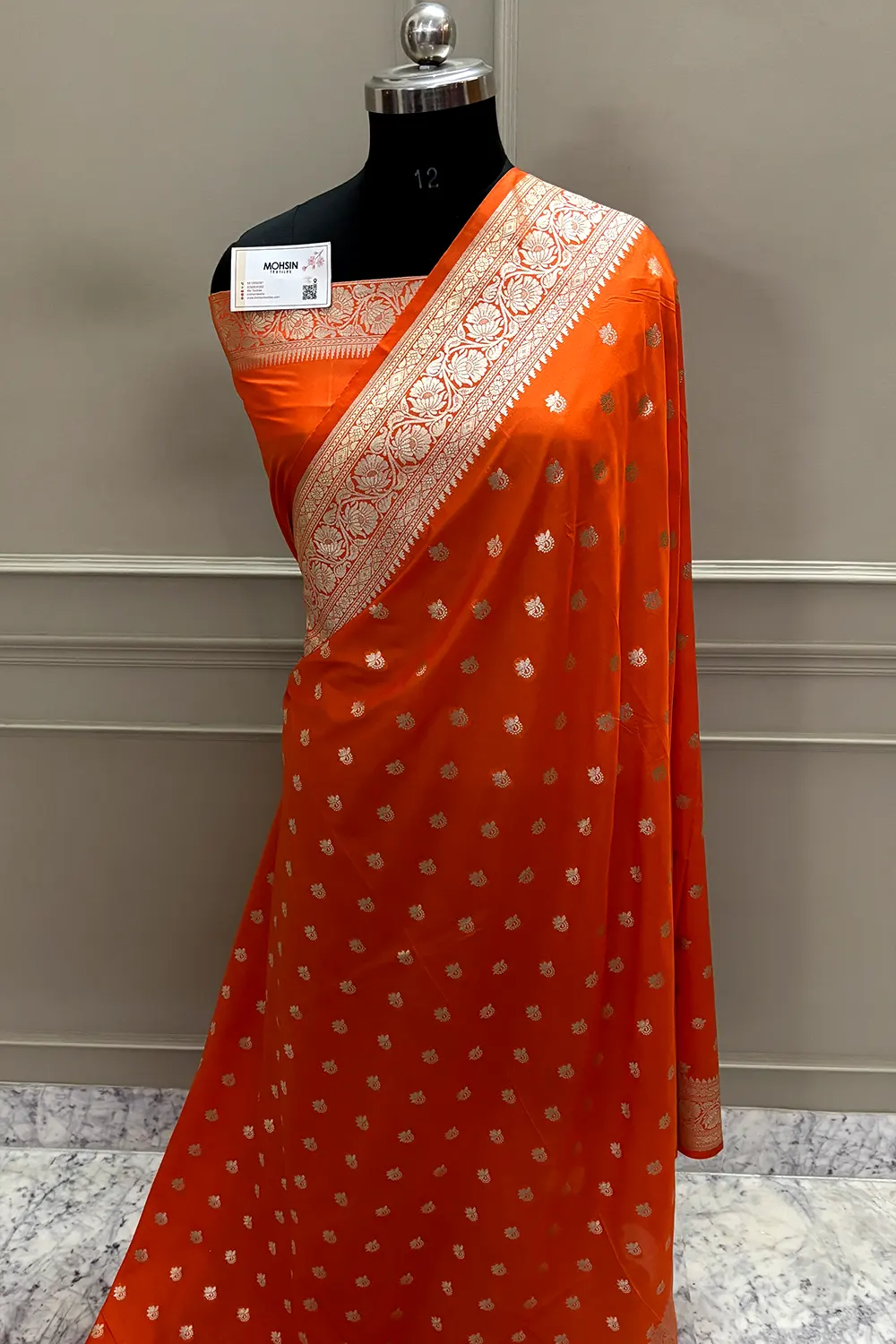 Orange Ghonga Buti Katan Silk Banarasi Saree