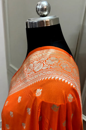 Orange Ghonga Buti Katan Silk Banarasi Saree